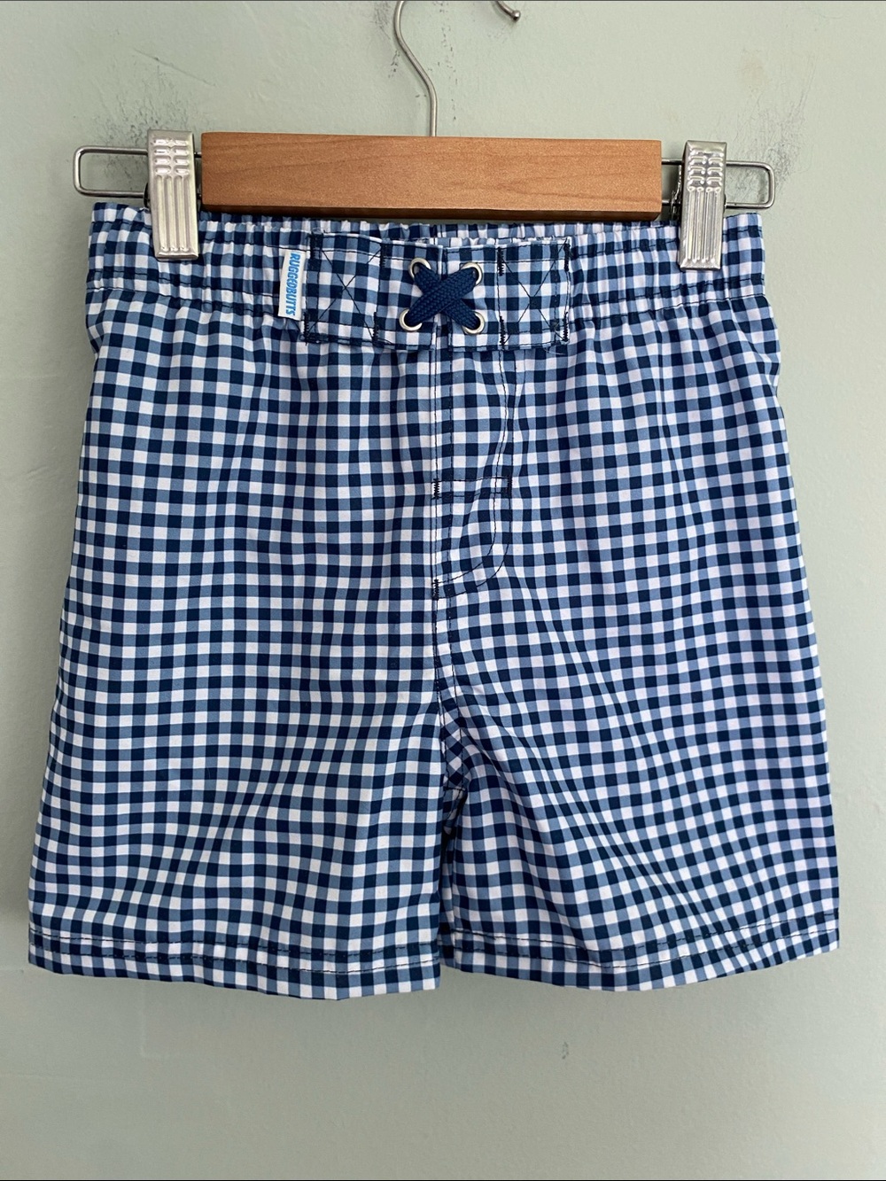 Rugged Butts Boy’s Blue & White Gingham Swim Trunks Size 4T